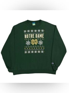 Champion Notre Dame green gold holiday Christmas crewneck sweatshirt mens 2XL